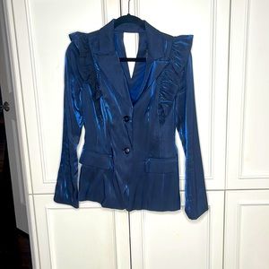 Current Air Los Angeles shinny royal blue ruffle blazer